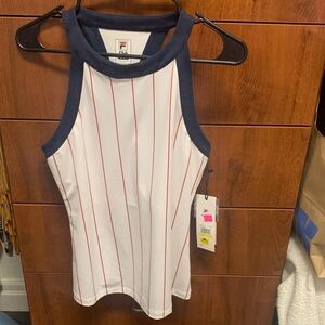 Fila Women's White Tank Top with Navy and Red Stripes